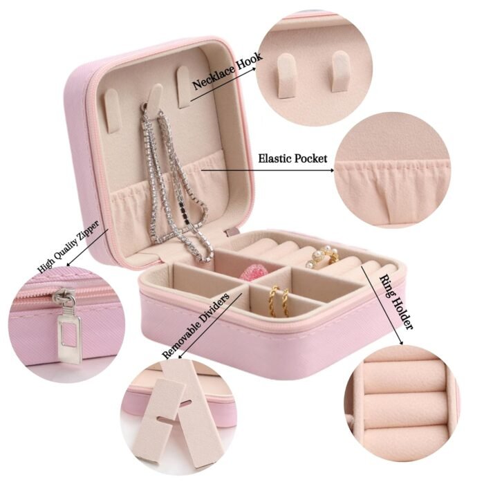 Personalized Leather Jewelry Box with Name and Birth Flower Month - Custom Jewelry Travel Case for Women, Mom, Nana, Children - Custom Name and Birth Flower Month Jewelry Organizer Box (Dark Pink) - Image 4