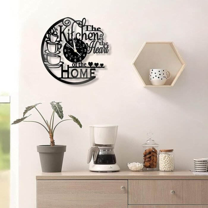 12 Inch Kitchen Vinyl Record Wall Clock, Kitchen Heat Home Theme Wall Clock, Coffee Bar Decor, Coffee Wall Decor for Kitchen Office Living Room, for Women Wives, Black - Image 8