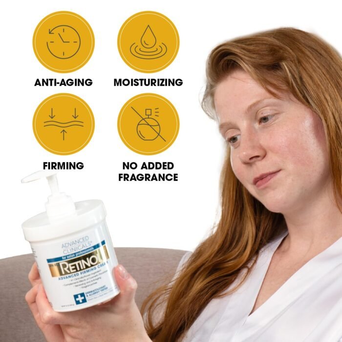 Advanced Clinicals Retinol Body Lotion + Collagen Cream 2pc Body Skin Care Set | Skin Firming Moisturizer Face Lotion & Skin Tightening Body Cream | Crepey Skin Care Treatment | Fragrance-Free, 16oz - Image 3