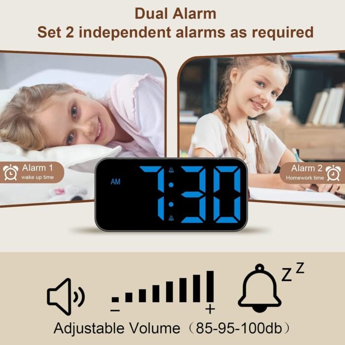 Alarm Clocks for Heavy Sleepers, Vibrating Alarm Clock with Bed Shaker, Night Light, Large Display, Dimmable Loud Clock for Adults Hearing Impaired Deaf Seniors Teens - Image 5