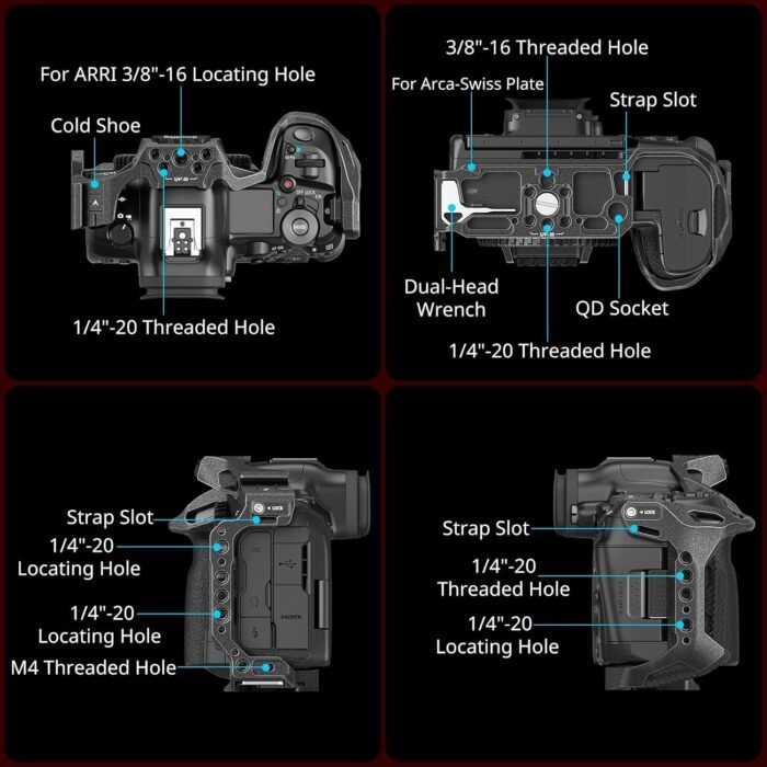 SMALLRIG Black Mamba Camera Cage for Canon EOS R5 Mark II, Aluminum Alloy Camera Rig with Cold Shoe, 1/4''-20 & 3/8''-16 Threaded Holes, Built-in Quick Release Plate for Arca-Type - 4975 - Image 5