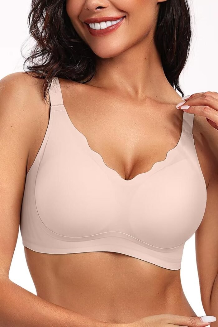 Vertvie Women's Seamless Bras No Underwire Scalloped Push Up Bras Soft Wireless Comfort Bralettes Full Coverage Everyday Bra