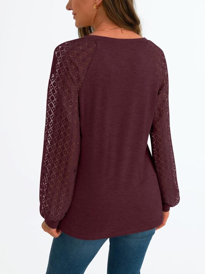 AUTOMET Womens Long Sleeve Shirts V-Neck Lace Tops Business Casual Blouses Tee Trendy 2024 Fall Fashion Outfits Clothes - Image 4