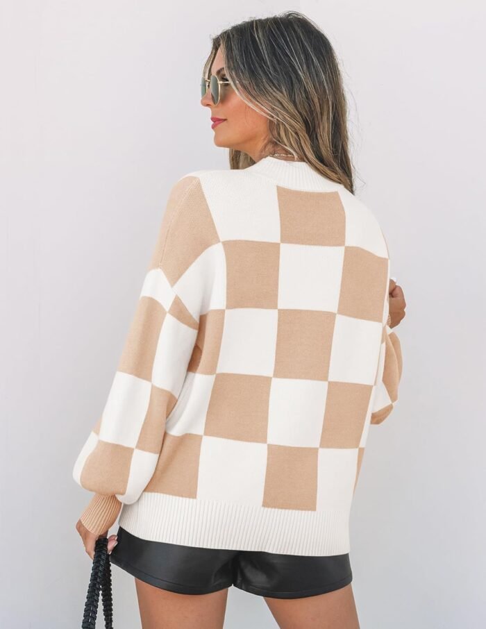 ZESICA Women's 2024 Fall Fashion Turtleneck Long Sleeve Striped Ribbed Knit Loose Pullover Sweater Tops - Image 3