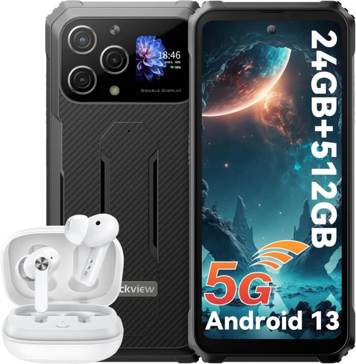 Blackview BL8000 5G Rugged Smartphone, 24GB+512GB SD 2TB Rugged Phones, 6.78" 2.4K 120Hz Android 13 Phones +1.32" Back Display, 50MP+16MP Camera, 8800mAh/33W, IP68 Waterproof, 5G LTE, Fingerprint/NFC