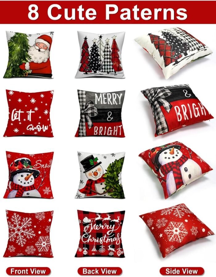 Christmas Decorations Set of 4 Double-Sided Print Christmas Pillow Covers 18" x 18", with 8 Cute Christmas Decor Patterns, Throw Pillow Covers Perfect for Christmas and Home Decor - Image 3