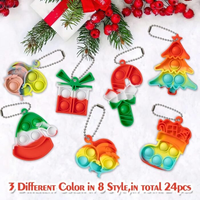 Christmas Party Favors for Kids - 24 Pack Mini Pop Fidget Keychain with Gift Cards for Toddler Kids Classroom Gifts Christmas Stocking Stuffers Gifts, Christmas Treats Goodies - Image 5
