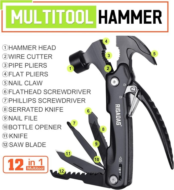 Stocking Stuffers for Men on Christmas - Gifts for Men, Mens Stocking Stuffers 2024 - Christmas Fathers Day Birthday Gifts for Men, Dad, Husband - Multitool Hammer for Camping, Hiking, Survival - Image 2