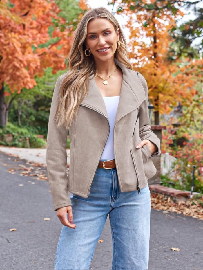 AUTOMET Womens Faux Leather Jackets Suede Fall Fashion 2024 Outfits Winter Clothes Open Front Cropped Coat Outwear - Image 2