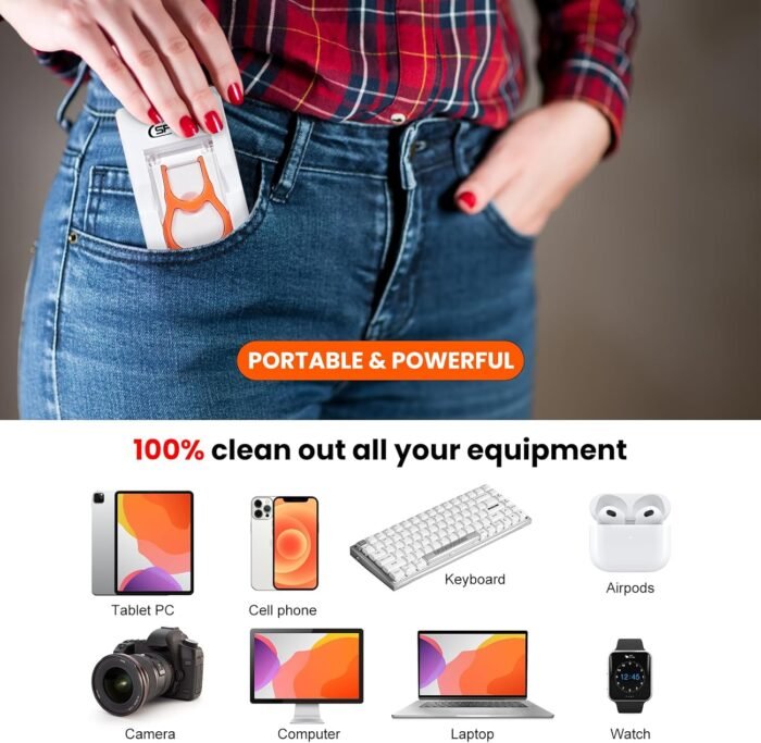 11-in-1 Keyboard Cleaning Kit, Laptop Cleaning Kit Keyboard Brush Cleaner Electronics Cleaner for Cell Phone/Earbuds/Camera Lens/Computer with Multifunctional Cleaning Tool (Orange) - Image 3