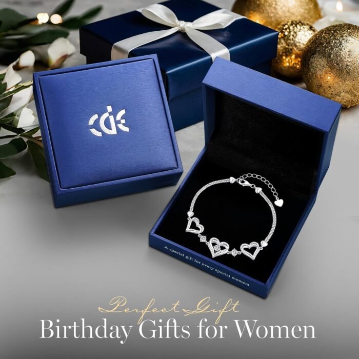 CDE Forever Love Heart Charm Link Bracelet for Women, 925 Sterling Silver Birthstone Bracelet Mother's Day Gift Anniversary Birthday Jewelry Gifts for Women Wife Her Girlfriend - Image 6