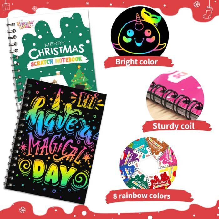 Christmas Party Favors for Kids Bulk: 24 Pack Rainbow Scratch Art Notebooks Party Favors for Girls Boys Birthday Goodie Bags Christmas Stocking Stuffers for Kids Classroom Prizes Gifts Bulk - Image 3