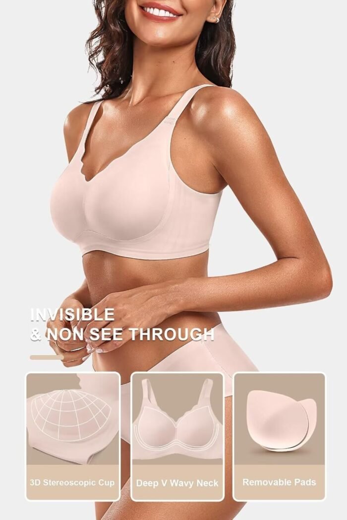 Vertvie Women's Seamless Bras No Underwire Scalloped Push Up Bras Soft Wireless Comfort Bralettes Full Coverage Everyday Bra - Image 4