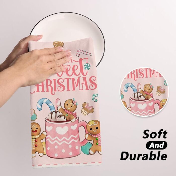 Pink Gingerbread Christmas Kitchen Towels Gingerbread Mouse Christmas Dish Towels Candy Cane Gingerbread Man New Year Xmas Kitchen Decor Christmas Decorations for Home Party - Image 5