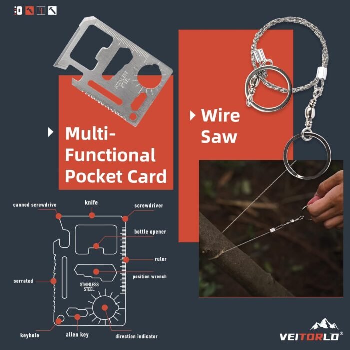 VEITORLD Gifts for Men Dad Him Christmas, Survival Gear and Equipment 12 in 1, Survival Kits, Cool Unique Fishing Hunting Birthday Gift for Husband Teen Boy Boyfriend Women, Stocking Stuffers for Men - Image 6