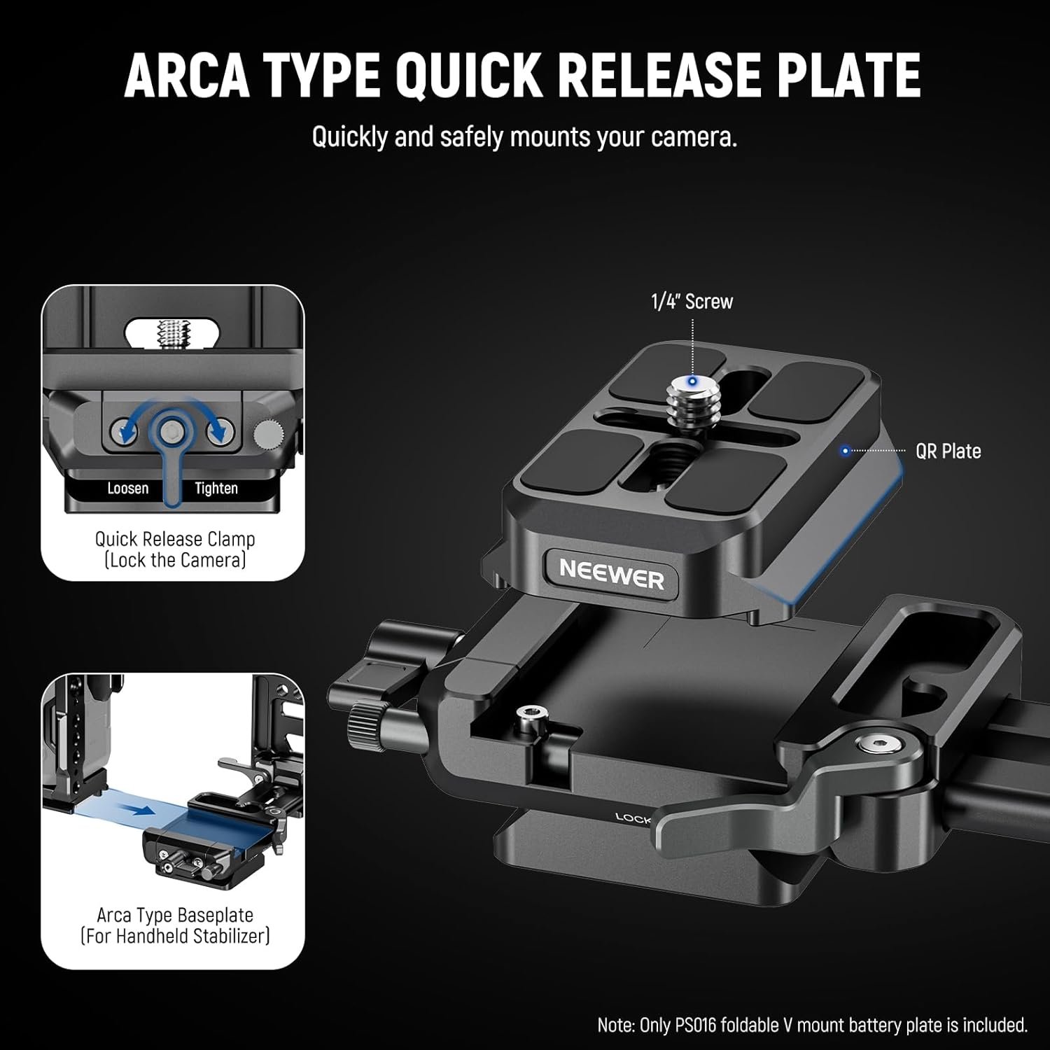 NEEWER V Mount Battery Plate with NATO Rails, Arca Type Baseplate for RS4 Pro RS3 Pro Gimbal, Modular DSLR Camera Video Rig Compatible with SmallRig V Lock Battery Camera Cage, PS016 - Image 2