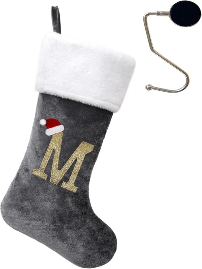 20 Inches Monogrammed Christmas Stockings with Letters,Super Soft Christmas Stockings Large Monogram Stockings Red Letter Stockings for Christmas Holiday Xmas Gift…