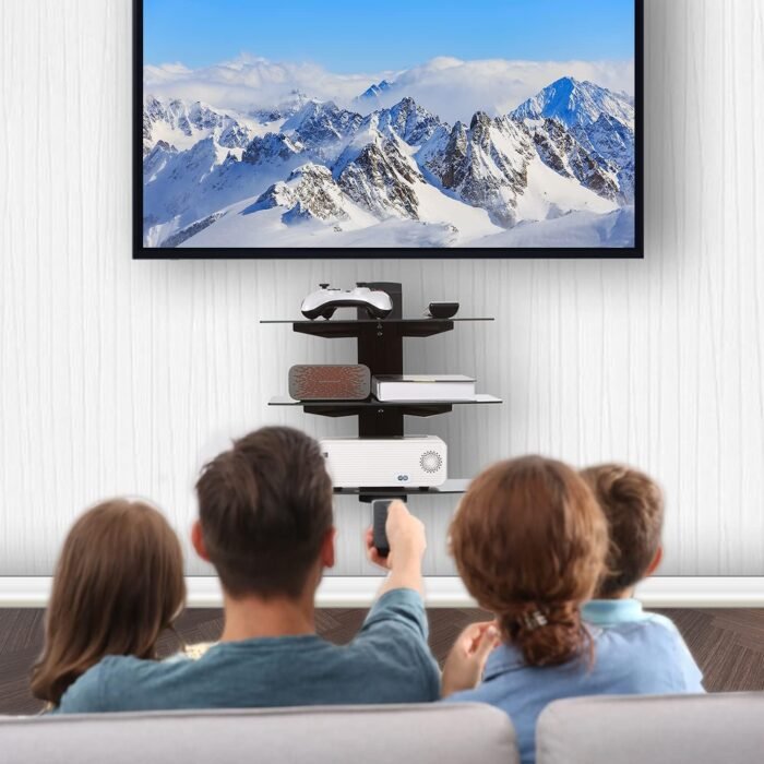 WALI Floating Entertainment Center Shelves, Holds Up to 17.6lbs, TV Shelf with Strengthened Tempered Glasses for DVD Players, Cable Boxes, Games Consoles, TV Accessories (CS303B), 3 Shelf, Black - Image 2