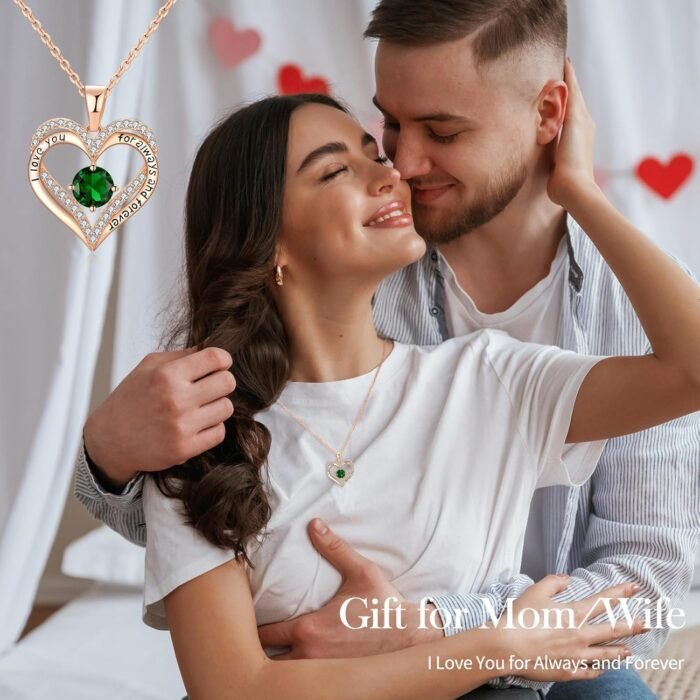 xiupen Jewelry Birthday Love Necklace for Womens Wife Birthday Gifts for Woman Wife Anniversary for Her Christmas Valentines Mothers Day Gift for Her Mom(Emerald-May) - Image 2