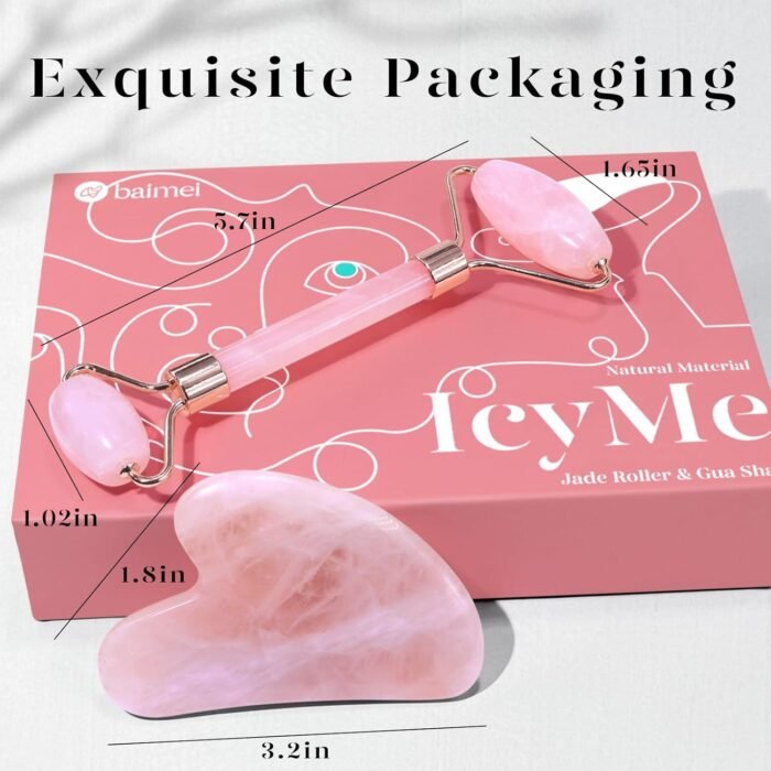 BAIMEI IcyMe Jade Roller & Gua Sha, Face Roller Redness Reducing Skin Care Tools, Self Care Pink Gift for Men Women, Massager for Face, Eyes, Neck, Relieve Fine Lines and Wrinkles - Rose Quartz - Image 4
