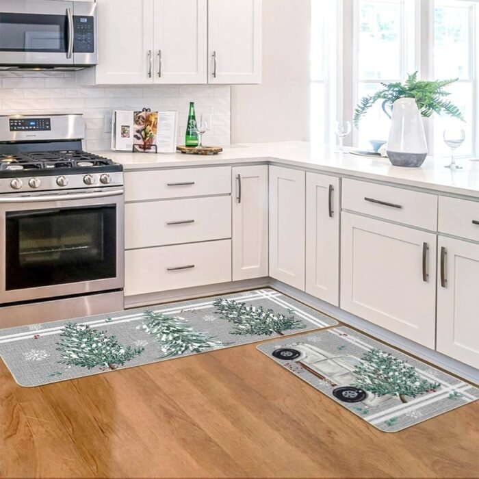 Artoid Mode Truck Pine Holly Stripes Christmas Decorative Kitchen Mats Set of 2, Home Decor Party Low-Profile Kitchen Rugs - 17x29 and 17x47 Inch - Image 5