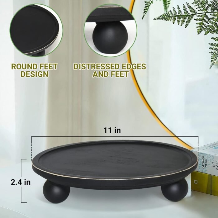 SOWA Farmhouse Wood Tray Risers for Display, Wooden Decorative Tray for Kitchen Decor, Pedestal Stand for Countertop, Round Tray with Risers - Image 5