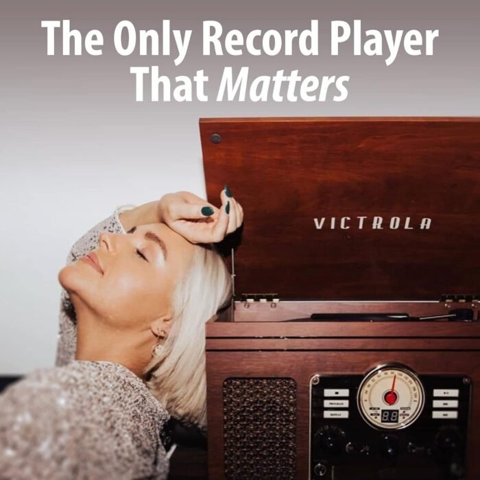 Victrola Nostalgic 6-in-1 Bluetooth Record Player & Multimedia Center with Built-in Speakers - 3-Speed Turntable, CD & Cassette Player, FM Radio | Wireless Music Streaming | Mahogany - Image 4