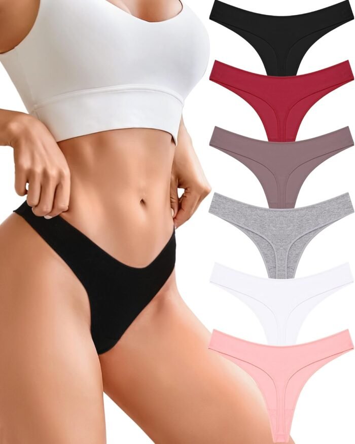 CUTE BYTE Cotton Thongs for Women Sexy Ladies Panties Breathable Stretch Hipster Cotton Underwear 6 Pack XS-XL