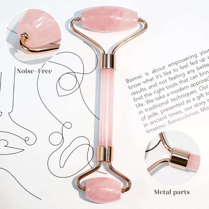 BAIMEI IcyMe Jade Roller & Gua Sha, Face Roller Redness Reducing Skin Care Tools, Self Care Pink Gift for Men Women, Massager for Face, Eyes, Neck, Relieve Fine Lines and Wrinkles - Rose Quartz - Image 2