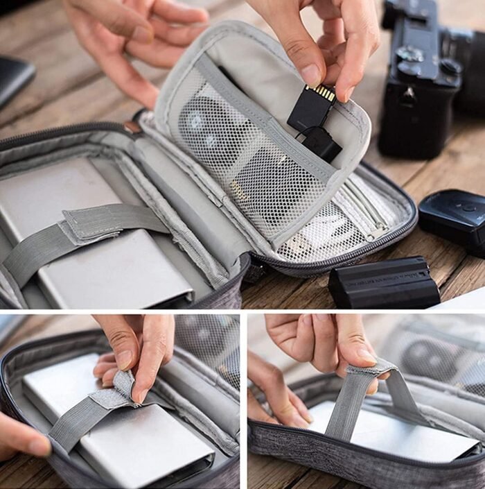 Electronics Accessories Organizer Pouch Bag, Electronic Organizer Travel Universal Cable Organizer Electronics Accessories Bag for Cable, Charger, Phone, USB, SD Card, Business Travel Gadget Bag,Blue - Image 4