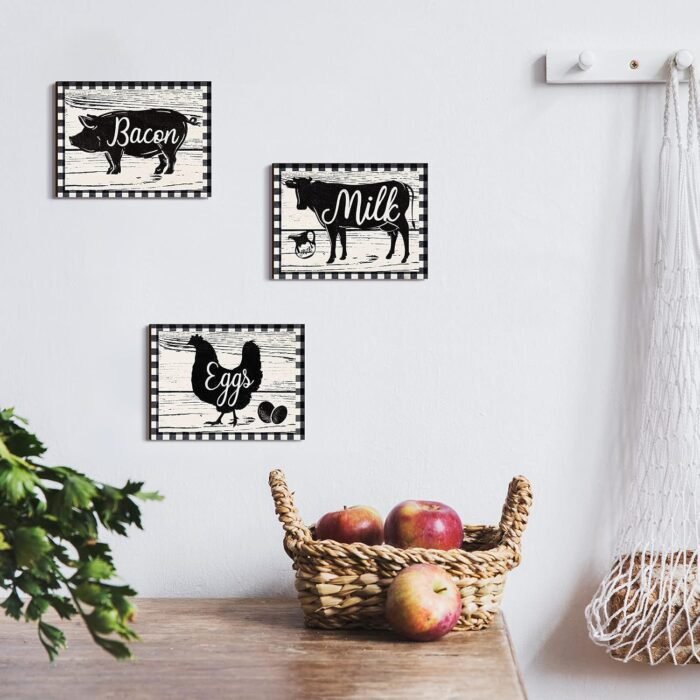 Jetec 3 Pieces Farmhouse Kitchen Signs Cow Rooster and Pig Decors 7.9 x 5.9 Inch Rustic Wooden Signs Country Wall Decorations for Kitchen Wall Decor and Home Decor - Image 6