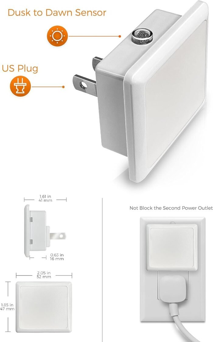L LOHAS LED Night Lights Plug into Wall 2-Pack, 0.3W Plug in Night Light, Dusk to Dawn, 2000K Amber Light, Sleep Aid Nightlight Auto-On/Off, for Adults Kids Room, Bedroom, Bathroom, Hallway, Non-Dim - Image 6