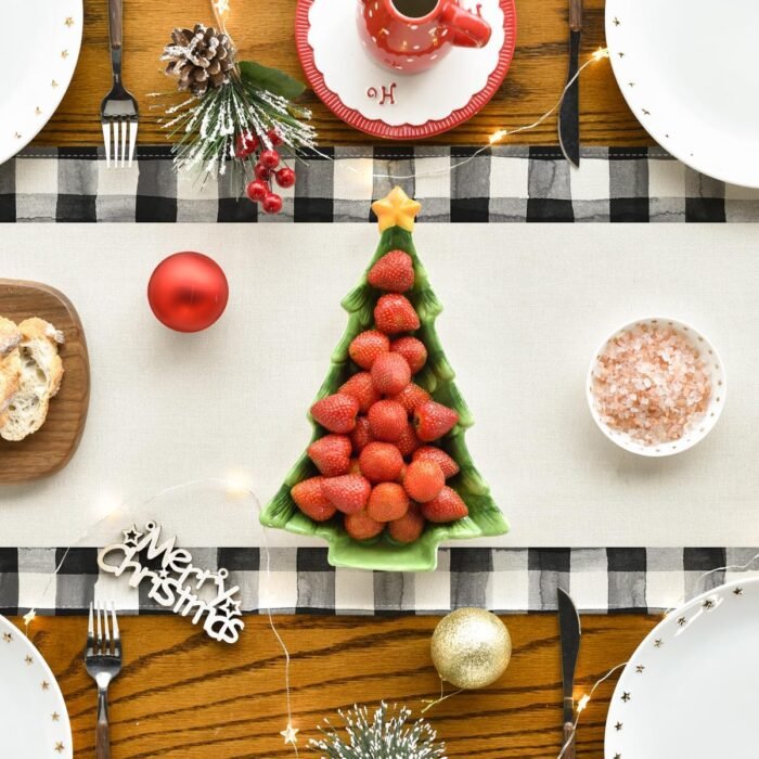 Artoid Mode Waterclor Buffalo Plaid Christmas Trees Merry Xmas Table Runner, Seasonal Winter Holiday Kitchen Dining Table Decoration for Indoor Outdoor Home Party Decor 13 x 72 Inch - Image 4