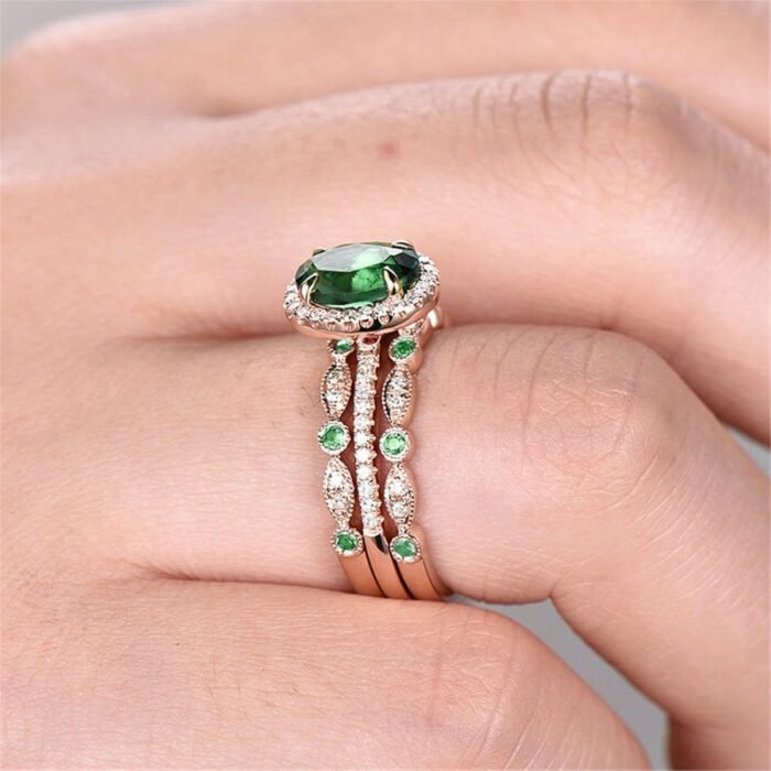 Todays Daily Deals Clearing Emerald Wedding Ring Set, Antique Vintage Solitaire Created Green Emerald Ring, Valentine's Mother‘s Day Gift for Women Mom - Image 5