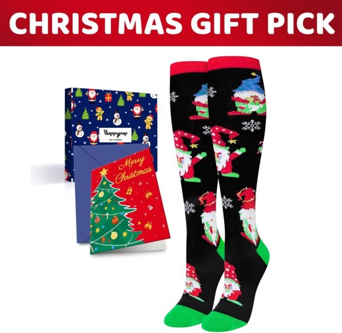 HAPPYPOP Christmas Gifts Stocking Socks for Women - Gnome Knee High Christmas Socks for Women, Gnome Gifts for Teens With Greeting Card - Image 3