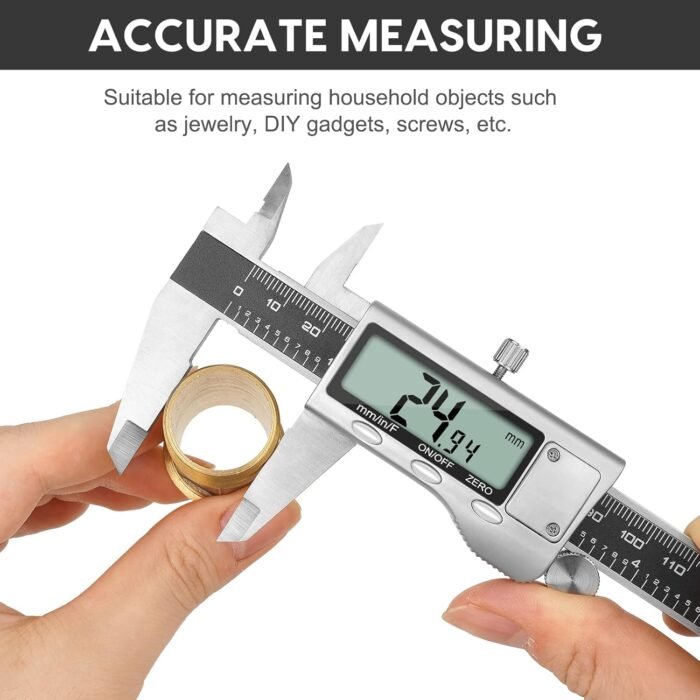 Digital Caliper Measuring Tool, 6 Inch Caliper Tool with Large LCD Screen, Easy Switch from Inch Millimeter Fraction, Stainless Steel Vernier Caliper Digital Micrometer for DIY/Household - Image 2