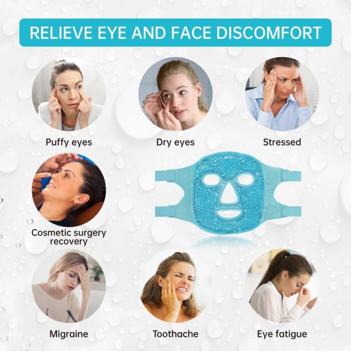 Cold Face Eye Mask Ice Pack Reduce Face Puff, Dark Circles, Gel Beads Hot Heat Cold Compress Pack, Face SPA for Woman Sleeping, Pressure, Headaches, Skin Care, Post Laser Care[Blue] - Image 5