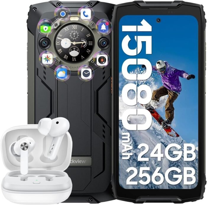 Blackview Phone BV9300Pro 24GB+256GB, Rugged phone 6.7“ 120Hz with 1.32" Customizable Secondary Screen, 15080mAh Battery 64MP+32MP+8MP Camera, 100LM Flashlight, Android 13 Helio G99,Fingerprint ID/NFC