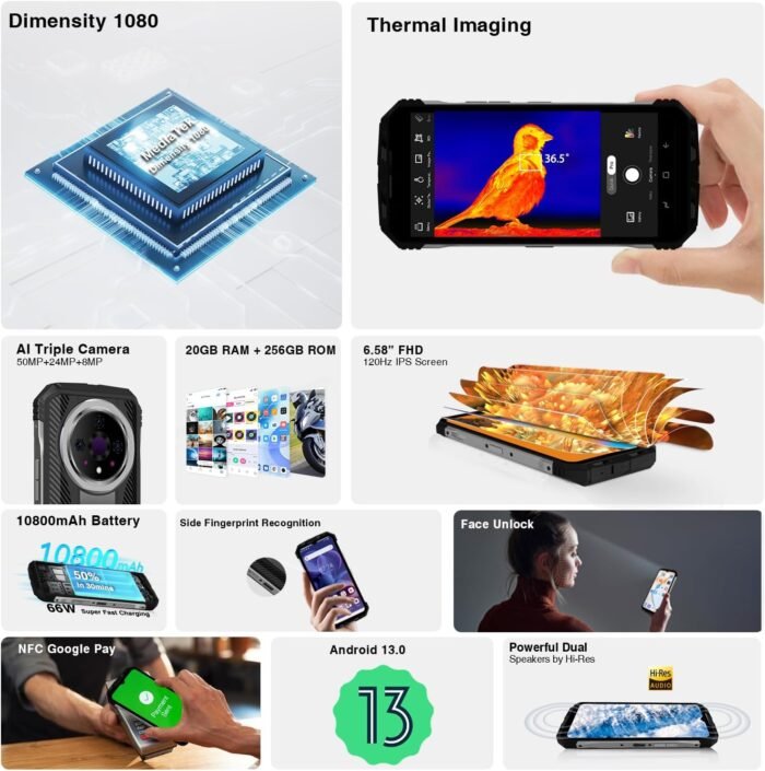 DOOGEE V31GT 5G Rugged Smartphone Unlocked,20GB+256GB Rugged Phone with Thermal Imaging Camera 1440*1080,10800mAh/66W,120Hz 6.6"FHD+,Dimensity 1080,Android 13,50MP Camera,IP68 Waterproof Phone,OTG/NFC - Image 2