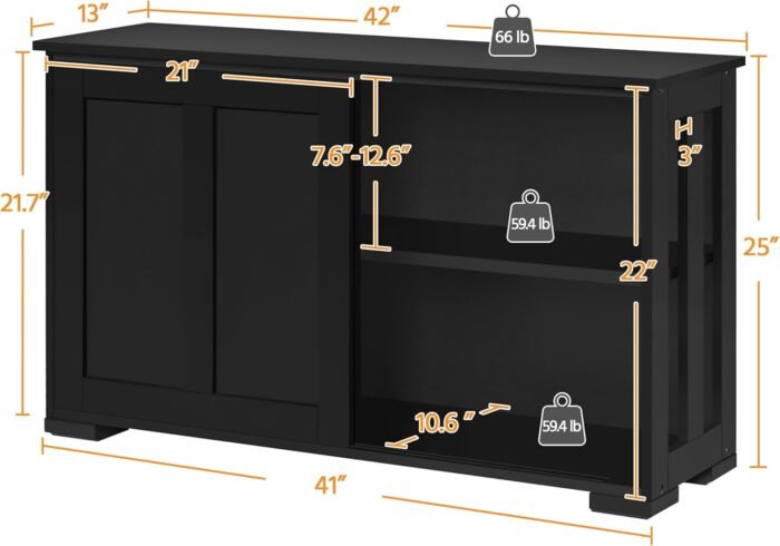 Yaheetech TV Stand, Wooden Storage Console Table with Sliding Door and Adjustable Shelf, Free Standing Cabinet for TV up to 45 Inch, Media Entertainment Center Home Living Room Furniture, Black - Image 4