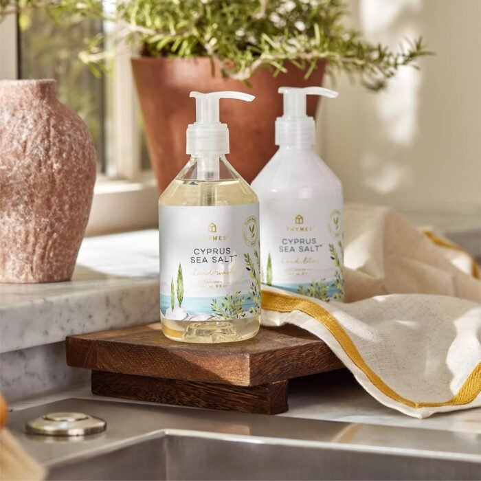Thymes Cyprus Sea Salt Moisturizing Hand Lotion - Hand Moisturizer with Shea Butter & Aloe Vera for Beauty and Personal Care - Hand Lotion for Dry Skin - Hand Lotion for Women & Men (9.0 fl oz) - Image 4