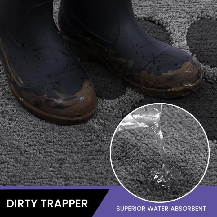 Door Mat Indoor, Dog Mats for Muddy Paws Super Absorbent, Low-Profile Entryway Rug with Non-Slip Backing, Washable Dirty Trapper Inside Entrance Doormat for Shoes, 24" x 36", Gray - Image 4