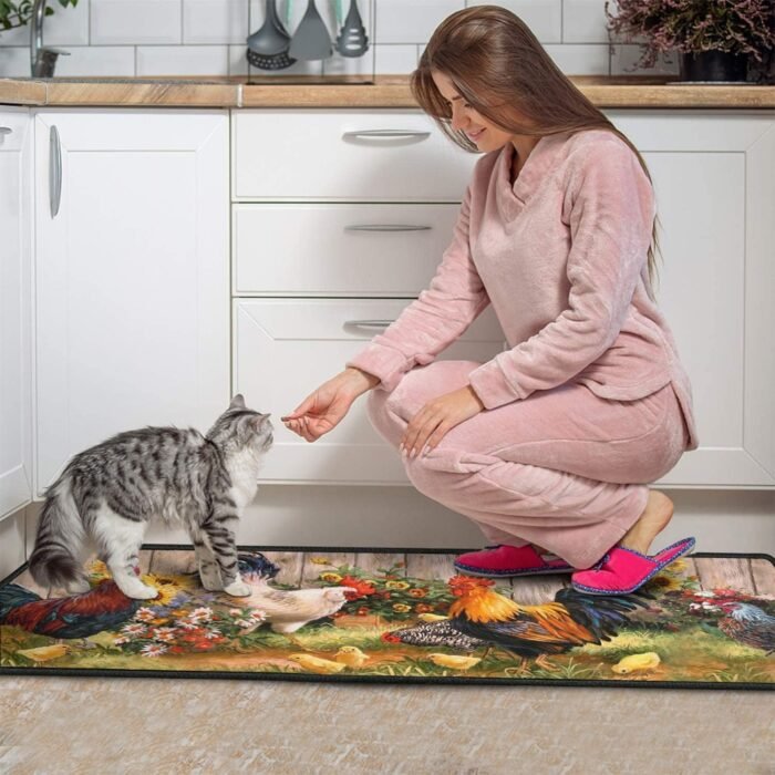 Rooster Kitchen Rugs 2 Piece Set Sunflower Decor Kitchen Floor Mat, Microfiber Washable Runner Rugs, Farmhouse Chicken Decorations Kitchen Mats,17"x47"+17"x30" - Image 4