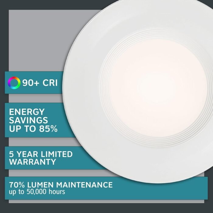 DESIGNERS FOUNTAIN LED Recessed Ceiling Lights, 12 Pack, 5"/6" retrofit trim with E26 socket adaptor 5CCT Downlight Metal Light Fixture Set, Dimmable, 1050 Lumens, 2700K/3000K/3500K/4000K/5000K, White - Image 3
