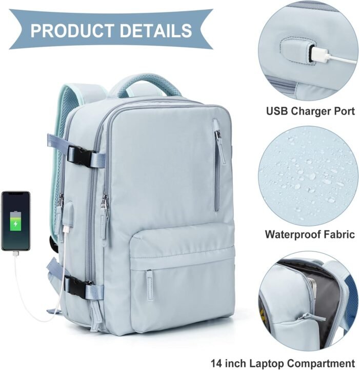 coowoz Travel Backpack For Women Men Airline Approved,Carry On Backpack,Large Hiking Backpack Waterproof Outdoor Sports Rucksack Casual Daypack Fit 15.6 Inch Laptop Backpack Blue College Backpack - Image 3