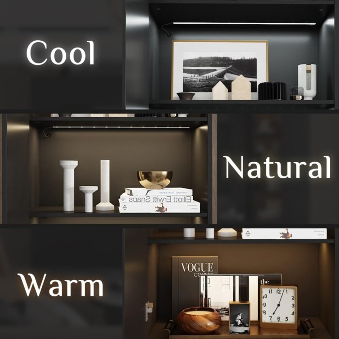 114" Large Wall Unit Entertainment Center with Bookshelves, Lights and 18 Shelves, Modern 4-Piece TV Stand Media Console Table with Bridge Cabinet for Living Room & Home Theater, Black - Image 4