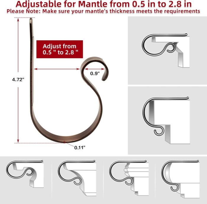 Christmas Stocking Holders for Mantle Set 4,Lightweight Stocking Holder No-Slip Stocking Hangers for Mantel Fireplace,Adjustable Mantel Stocking Hooks - Image 5