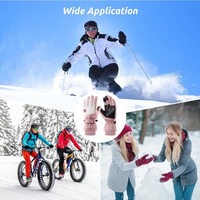 Womens Snow Gloves,Waterproof Ski Gloves for Women,Touchscreen Snowboard Skiing Gloves, Warm Winter Snowboard Gloves for Cycling Running Climbing Hiking Outdoor Sports - Image 7