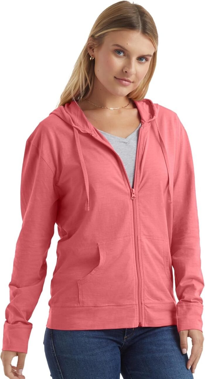 Hanes Women’s Slub Knit Full-Zip Hoodie, Textured Cotton Zip-Up T-Shirt Hoodie for Women - Image 3