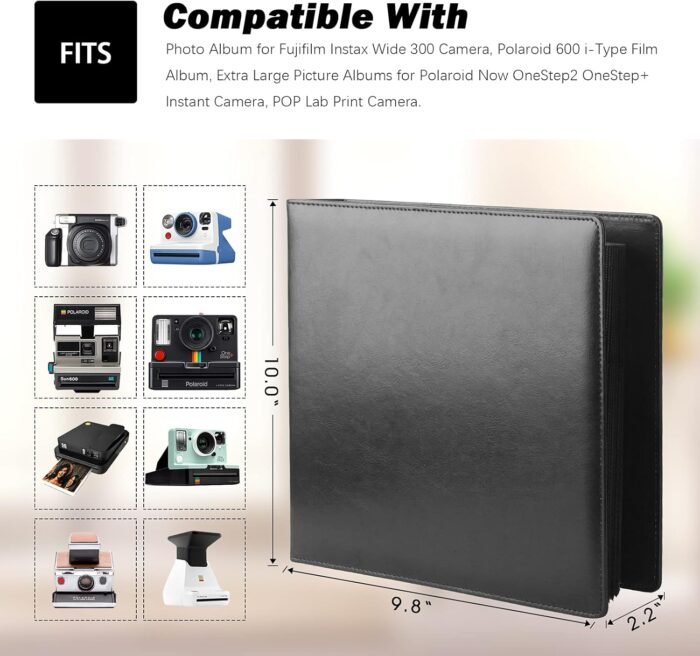 192 Pockets Photo Album for Fujifilm Instax Wide 300, Polaroid 600 i-Type 3.5x4.5 Inch Film Album, Compatible with Polaroid Now OneStep2 OneStep+ Instant Camera, POP Lab Print Camera (Black) - Image 4